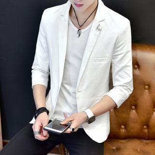 Notched-lapel 3/4-sleeve Single-button Blazer