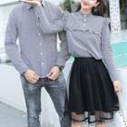 Couple Matching Gingham Shirt/ Set: Ruffle-trim Gingham Shirt + Mesh A-line Skirt