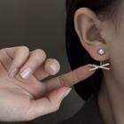 Faux Pearl Rhinestone Cross Earring 1 Pair - Re2391 - Gold - One Size