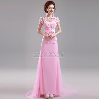 Sequined Rosette Evening Gown