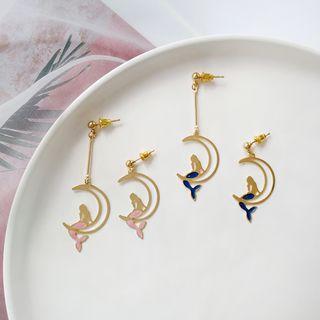 Non-matching Alloy Mermaid & Moon Dangle Earring