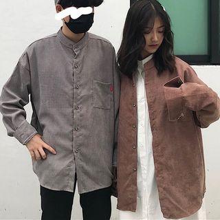 Couple Matching Corduroy Band Collar Shirt