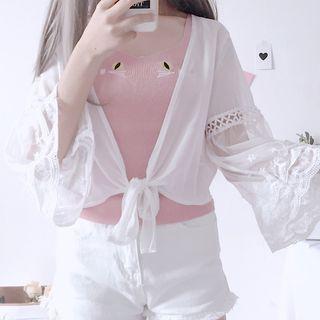 Embroidered Camisole Top / Open Front Cropped Jacket
