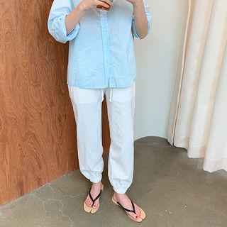 Drawcord Linen Blend Jogger Pants
