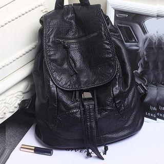 Genuine-leather Flap Backpack