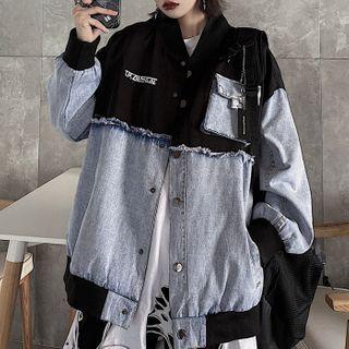 Letter Embroidered Paneled Denim Jacket