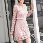 Long-sleeve Frilled Mini Lace Dress