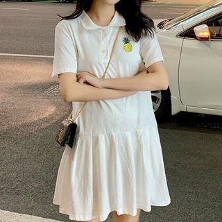 Pineapple Embroidered Short-sleeve Collared Dress