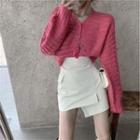 Plain Cardigan / Asymmetrical Mini Pencil Skirt
