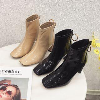 Patent Hoop Accent Block Heel Ankle Boots