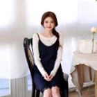 Spaghetti-strap Lace-hem Pinstripe Dress