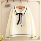Bow Collared Long-sleeve Knit Sweater