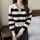 Striped Polo Collar Loose-fit Sweater