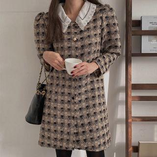 Lace-collar Buttoned Tweed Dress