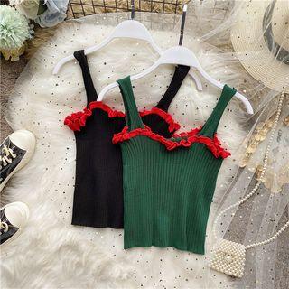 Ruffled Ribbed Knit Tank Top