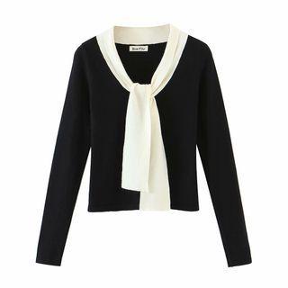 Long Sleeve Tie Neck Top Black - Free