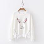 Rabbit Print Lace-up Pullover