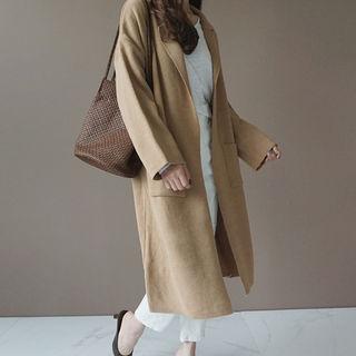Collared Open-front Long Cardigan