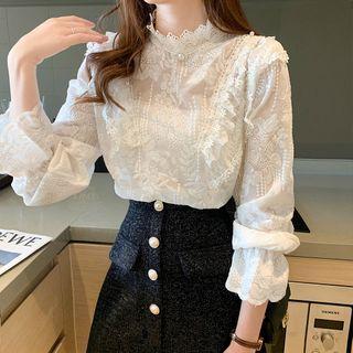 Mock Neck Embroidered Lace Top