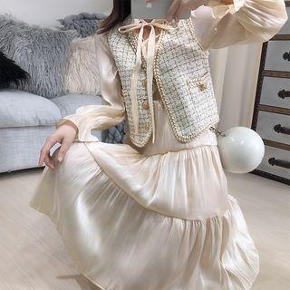 Set: Tweed Vest + Long-sleeve Dress