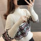 Mock-neck Snowflake Print Cable Knit Sweater