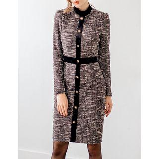 Button-detail Tweed Dress