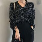 Balloon-sleeve Dotted Blouse