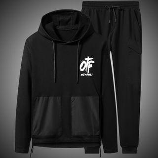Set: Lettering Print Hoodie + Sweatpants