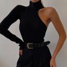 Mock Neck One Shoulder Plain Sweater