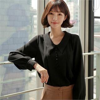 Button-trim Pleated-front Blouse
