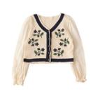 Floral Embroidered Crochet Panel Cropped Blouse