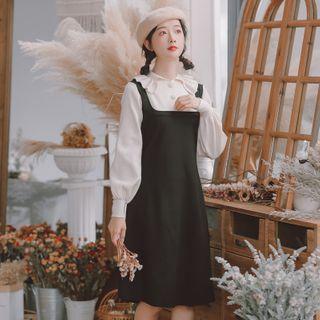 Mock Two-piece Long-sleeve Knit Collared Dress