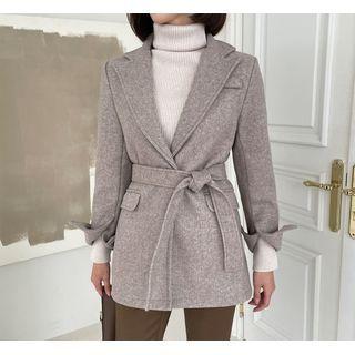 Single-button Slit-cuff Jacket With Sash