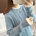 Contrast Trim Cable-knit Long Sleeve Sweater
