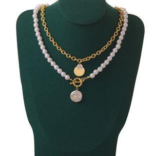 Double-layered Faux Pearl Necklace As Shown In Figure - One Size