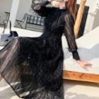Long-sleeve Glitter Midi A-line Chiffon Dress