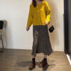 Long-sleeve Knit Cardigan / Floral Midi Skirt