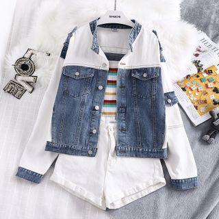 Denim Panel Button-up Jacket