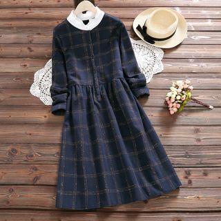 Mock Two-piece Check Fleece-lined Dress