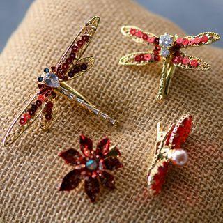 Set: Wedding Rhinestone Hair Clip (assorted Designs) 1 Pc Headband & 4 Pcs Hair Clip - Red - One Size