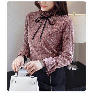 Bow Long-sleeve Velvet Top
