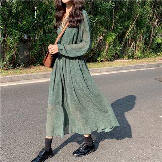 Long-sleeve Dotted Midi Dress As Shown In Figure - One Size