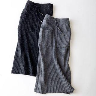Drawstring Waist Knit Midi Skirt