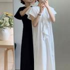 Short-sleeve Ruffle Trim Maxi Shift Dress