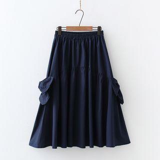 Bow Midi Skirt Navy Blue - One Size