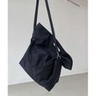 Cutout-handle Tote With Strap Black - One Size