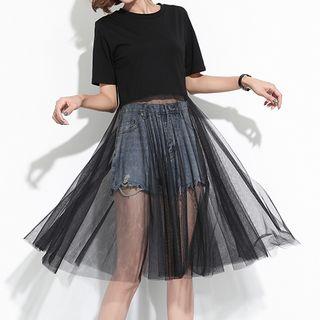 Mesh Panel Short Sleeve T-shirt Dress