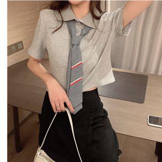 Set: Short-sleeve Collared Top + Tie