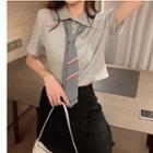 Set: Short-sleeve Collared Top + Tie