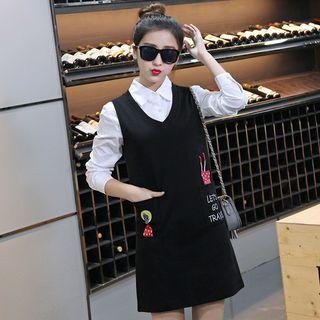 Set: Plain Shirt + Embroidered Pinafore Dress